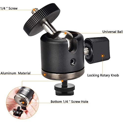 UTEBIT 20mm Mini Ball Head Tripod Head Mount with 1/4" hot Shoe, Black | 360° Rotatable Camera Mount Adapte Aluminium Ball Heads Compatible with Tripods, Monopods, HTC Vive, SLR Cameras Load 2.5lb - style: 20mm Ball Head