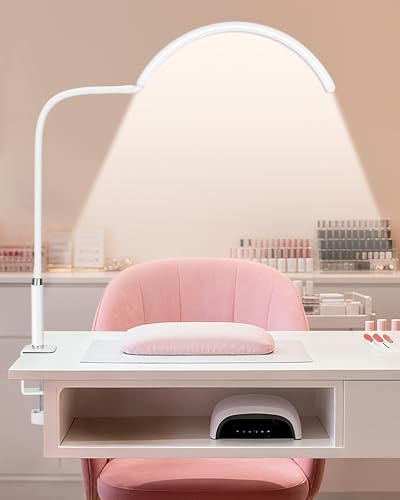 Professional Half Moon LED Desk Light for Nail Techs & Artists – Flexible Gooseneck Lamp with Clamp, 5 Color Modes & 5 Brightness Levels for Manicure, Tattoo, Beauty Work - color: Matte White - Compact