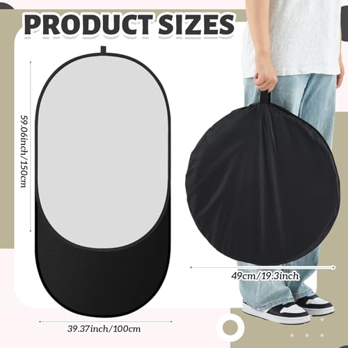 CroBlissful 5×3.3 ft(1.5mX1m) Collapsible Backdrop, Portable 2 in 1 Black and White Backgrounds with Carrying Bag, Reversible Collapsible Photography Reflector for Studio, Video & Live Streaming