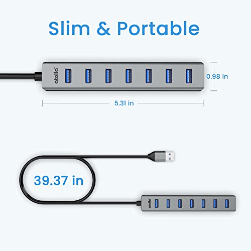 USB 3.0 hub, atolla 7-Port Multi USB Aluminum hub, 1m Extension Cable USB Splitter, Suitable for PC, Laptop, MacBook Pro, etc. - color: Space Gray