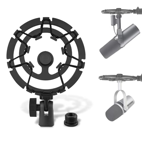 Geekria for Creators Microphone Shock Mount Compatible with Shure MV7, MV7+, SM7B, MV7X Mic Anti-Vibration Suspension Adapter Clamp Mic Holder Clip (Black)