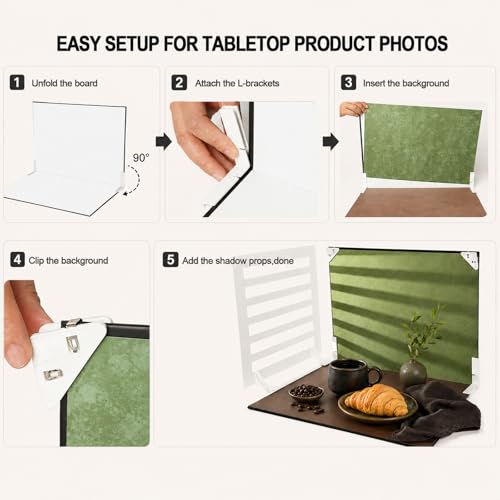 Product Photography Backdrops Kit, 16.5 x 11.7 inch, 22 Designs | 11 Double-Sided Photo Backdrops with 4 shadow props for food photography, jewelry, handmade products and UGC content.