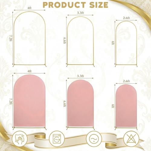 Toolterritary Set of 3 Metal Arch Backdrop Stand with Cover Set, (7.2FT, 6.6FT, 6FT Wedding Arch and Cover Set), Backdrop Arch for Party, Baby Shower, Birthday, and Graduation Ceremony - color: Pink, size: 7.2ft+6.6ft+6ft