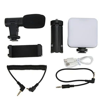 Smartphone Vlog Kit with Tripod Fill Light and Mic, Adjustable Lighting, Portable Vlogging Accessories - Soft Light, Windproof Microphone, Ideal for Content Creators