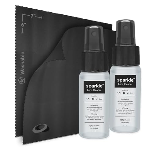 Sparkle Anti-Reflective Lens Cleaner Spray kit | (2x) 1oz Glasses Cleaner Bottle + (2x) Microfiber Cloth for Eyeglasses, Sunglasses, Lenses, Screens and Camera Cleaning Kit (4 Piece Set)