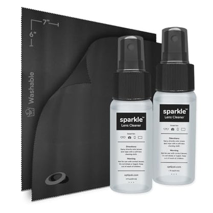Sparkle Anti-Reflective Lens Cleaner Spray kit | (2x) 1oz Glasses Cleaner Bottle + (2x) Microfiber Cloth for Eyeglasses, Sunglasses, Lenses, Screens and Camera Cleaning Kit (4 Piece Set)