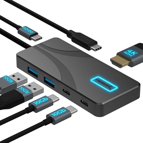 SABRENT USB C Hub 5-in-1, 10Gbps USB-A & USB-C Ports, Single 4K@60Hz HDMI, 100W PD Input, 80W Laptop Charging, Compact Aluminum Docking Station for MacBook, iPad, Laptops & Tablets (HB-TG5P) - color: Matte Black