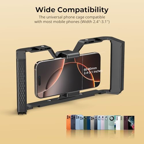 SMALLRIG IG-01 Universal Phone Cage for Short Video Starters, Dual Handgrip Smartphone Video Rig with Cold Shoe Mount, for iPhone 17 16 & Android, for Creators Vlogging-5355 - style: Without Wireless Controller