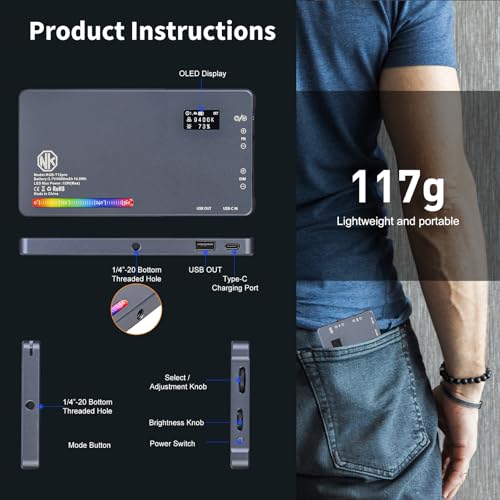 T12 Pro RGB Video Light,12W Portable LED Camera Light with 2500-8000K, 4000mAh Rechargeable Battery, 21 Effects, CRI 96+, for Studio Photography, Vlogging, Streaming, Selfie Video and Phone Recording