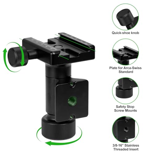 Monopod Gimbal Head with Arca-Swiss Dovetail Quick Release Plate | Rapid Side-Saddle Tilt Adjustment for Telephoto Lenses | Tripod Mount | Professional Photography & Video Gear for DSLR/Camcorders