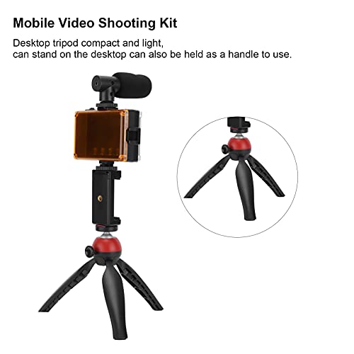 Portable Live Video Kit Mobile Phone Photography Set with Fill Light Microphone Tripod Phone Holder for Vloggers Content Creators (Red) - color: Red