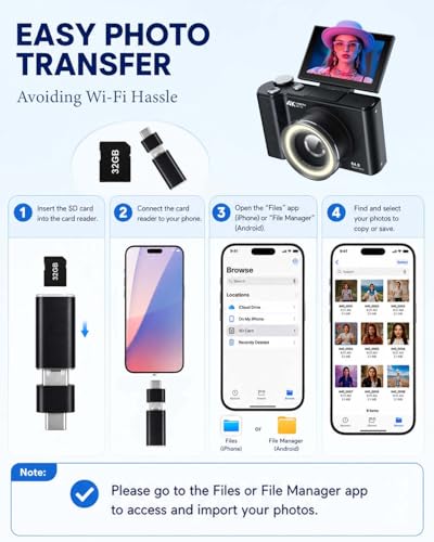 W & O Digital Camera for Teens,Y2K CCD Kids Digital Camera with 32G SD Card,180° Flip Screen Camera for Photography Vlogging with Fill Light, Point and Shoot Digital Cameras for Beginner(Black) - color: Black