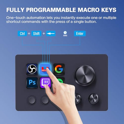 ActionRing Streaming Macro Keypad, Stream Controller Deck, Gaming Shortcut Keyboard, with 6 Customizable LCD Shortcut Keys, 3 Buttons and 3 Dials, Trigger Actions in OBS/Twitch/YouTube, For office workers and Content creaters,Windows 10/Mac14.0 (N3 Black)