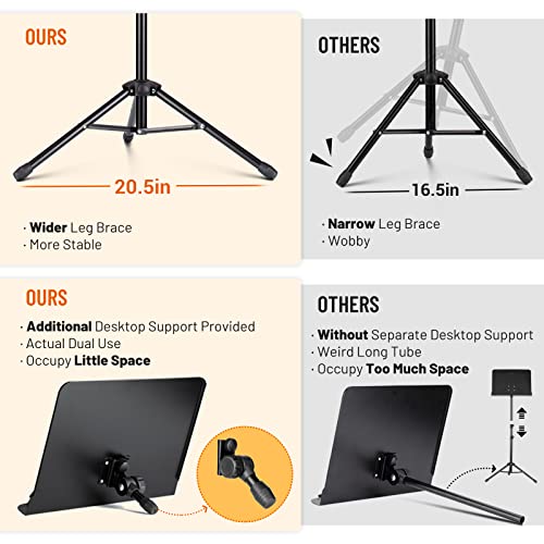 CAHAYA 5 in 1 Heightened Dual-use Sheet Music Stand & Desktop Book Stand Metal Portable Solid Back with Height Adjustable from 31.4-67in Including Carrying Bag, Sheet Music Folder & Clip CY0304 - color: Black, size: Higher Version