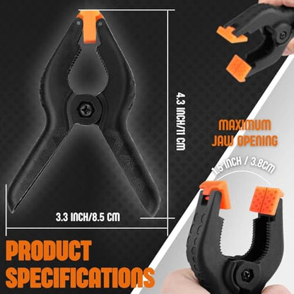 Flexzion Spring Clamps 4 Inch - Heavy Duty Plastic Spring Clips for Backdrop Stand, 6 Pack Backdrop Clips Clamps for Crafts, Balloon Arch Decorations, Woodworking, Pool Cover, Photography DIY (Black)