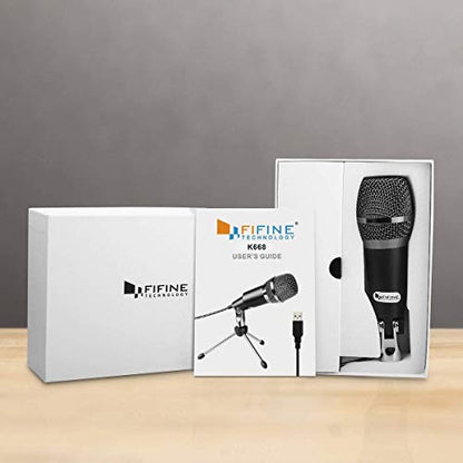 FIFINE USB Microphone, Plug and Play Home Studio USB Condenser Microphone for Skype, Recordings for YouTube, Google Voice Search, Games, for Windows and Mac-K668