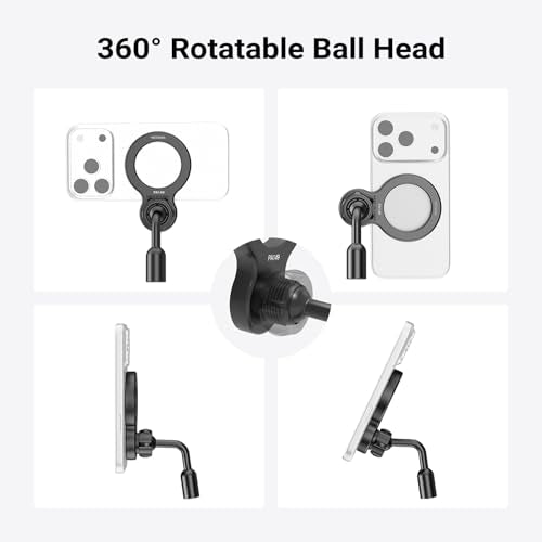 NEEWER Basics Magnetic Phone Tripod Mount Adapter, 360° Ball Head Aluminum Compact Lightweight Portable Phone Holder Attachment Compatible with MagSafe iPhone Samsung Android Video Recording, PA149 - style: PA149