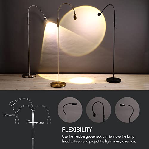 O’Bright Ray – Adjustable LED Beam Floor Lamp, Dimmable and Zoomable Spotlight, Flexible Gooseneck, Reading/Crafting Standing Lamp, Work Table Light, Matte Black - color: Black
