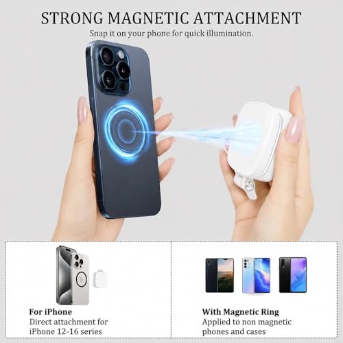 Magnetic Selfie Light Compatible with MagSafe, Foldable LED Phone Light with Mirror, 48 LEDs 5 Color Modes & 5 Brightness Levels, 360° Rotating Fill Light for Selfies, Makeup, TikTok, Zoom - color: White