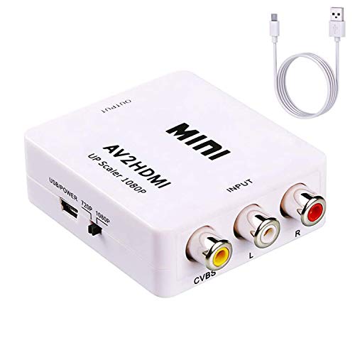 ABLEWE RCA to HDMI Converter, 1080P AV to HDMI RCA Composite CVBS Video Audio Converter Adapter Supporting PAL/NTSC for Xbox/PS2/Wii/SNES/N64/VHS/VCR/DVD - color: White