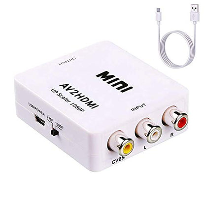 ABLEWE RCA to HDMI Converter, 1080P AV to HDMI RCA Composite CVBS Video Audio Converter Adapter Supporting PAL/NTSC for Xbox/PS2/Wii/SNES/N64/VHS/VCR/DVD - color: White