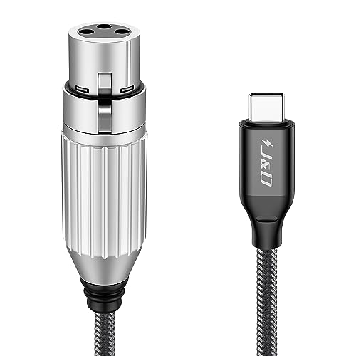 J&D USB C to XLR Microphone Audio Cable, Braided USB C to XLR Female Microphone Cable for Audio Recording, Dynamic Microphone, Compatible for iPhone 15/15 Plus/15 Pro/15 Pro Max, MacBook, 6.6 Feet - size: 6.6 Feet