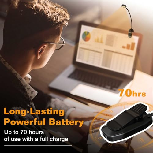 KTEBO Rechargeable Book Light for Reading in Bed, Eye Caring Book Reading Lamp with 10 LED Modes, 1.3 oz Lightweight Portable Clip on Light, 360 Adjustable Clamp Light Perfect for Readers | 9 eye-friendly modes from 3 color temperatures and 3 brightness,