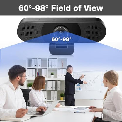 EMEET C980 PRO 3-in-1 1080P Webcam with Microphone and Speaker, 60°-98° Wide Angle Webcam w/ 4 Noise Cancel Mics, 2 Speakers, Auto Low Light Correction W/Cover, USB Camera for Online Conference/Class - style: 1080P with 4Mics 2Speakers