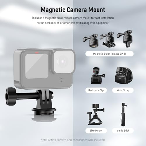 NEEWER Magnetic Neck Mount Compatible with GoPro Hero 13 12 11 MAX DJI Action 4 Insta360 iPhone 15 Pro Max Samsung S23, Quick Release Flexible POV Action Camera Neck Mount Adapter & Phone Holder, GP15 - style: GP15