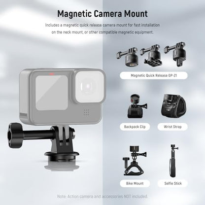NEEWER Magnetic Neck Mount Compatible with GoPro Hero 13 12 11 MAX DJI Action 4 Insta360 iPhone 15 Pro Max Samsung S23, Quick Release Flexible POV Action Camera Neck Mount Adapter & Phone Holder, GP15 - style: GP15