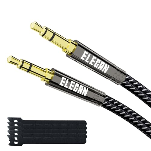 Elecan 3.5mm AUX Cable 1 Ft/2 Pack (Hi-Fi Sound-Zinc Alloy Case-OD 3.5MM-Ultra Slim&Soft) Short Auxiliary Stereo Audio Cable Braided 1/8 inch 3.5 mm AUX Cord for Headphones, Home Stereo, Speaker,Phone - size: 1FT-2PK, style: Straight to Straight