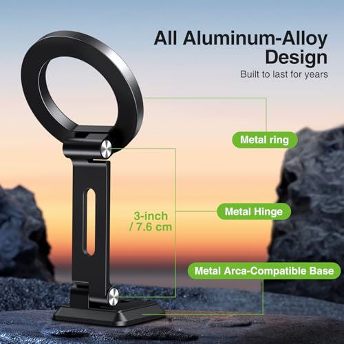 elitehood Aluminum Magsafe iPhone Tripod Mount with Arca Port, Magnetic Phone Mount for Tripod with 1/4" 3/8" Screw Adapter, Cell Phone Holder Stand for Video Recording Live Streaming Vlogging - style: Arca Base