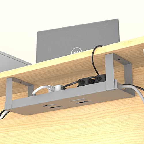 D-Line Under Desk Cable Management Tray, Cable Basket for Extension Blocks, Self-Adhesive or Screw-fix, Regain Wasted Space & Improve Appearance - Grey - color: Grey