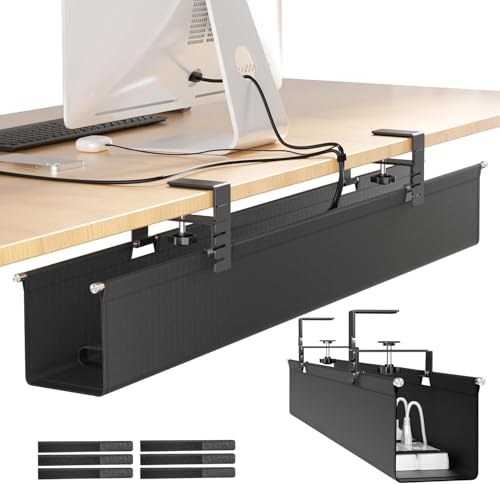 [Upgraded] Large Under Desk Cable Management Tray, Cinati Cable Management Under Desk No Drill, 28.4" Fabric Cord Hider for Wire Organizer, Cord Organizer for Office, Home - Supports Up to 30lbs Black - color: Black, size: Large(28.4 inch)