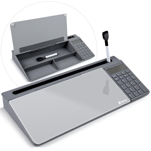 Varhomax Glass Desk Whiteboard Gray with Calculator, Desktop Organizer Dry Erase White Board with Storage, to Do List Memo Notepad for Home Office and School Supplies - color: Calculator-gray