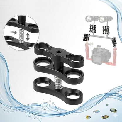 2Pack 1" Ball Clamp for Underwater Camera Tray, Aluminum Diving Light Mount Butterfly Clip, 360° Adjustable Ball Head Adapter for Scuba Flash, Action Camera, Extension Arm (Include 2 Adapters)