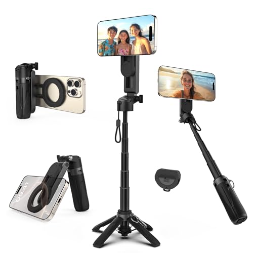 Takerers for Magsafe Tripod for iPhone【Pocket Size】 4-in-1 Portable Magnetic Selfie Stick for iPhone Stand for Video Recording Travel Magnetic Phone Tripod with Remote 【Upgraded 4 Legs】 - style: Magnetic Serie
