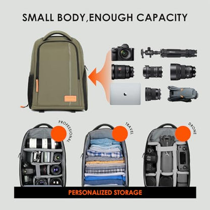 TARION Camera Backpacks for Photographers - Camera Bag Photography Backpack with 15" Laptop Compartment Side Access Tripod Holder - Waterproof Rain Cover- Anti-theft Hidden Pocket - TB04 Green - color: Green