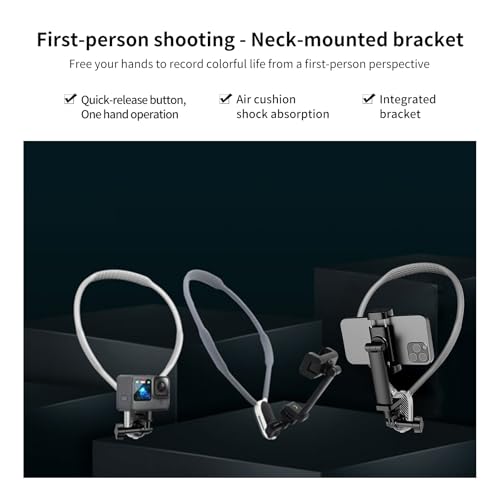 Quick Release Neck Cell Phone Holder for Smartphone and Action Cameras – Hands-Free POV/Vlog Neck Holder Compatible with iPhone Android GoPro DJI Insta360 Devices