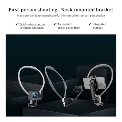 Quick Release Neck Cell Phone Holder for Smartphone and Action Cameras – Hands-Free POV/Vlog Neck Holder Compatible with iPhone Android GoPro DJI Insta360 Devices