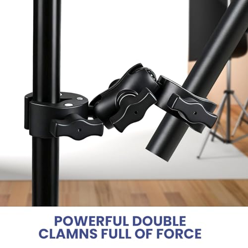 Double Ball Head Camera Clamp - Adjustable Mounting Bracket with Pliers-Style Grips for Photo Studio Equipment, Light Stands, Reflectors, Monitors, and Golf Cart Crossbars（6-9inch）