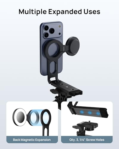 SODI Magnetic Phone Tripod Stand for iPhone - Strong Magnet Foldable Cell Phone Stand for Vlog, Gym, Travel Essentials, Mini Tripod Phone Stand Compatible with iPhone 17 16 15 14 13 12 Series (Black) - color: Black