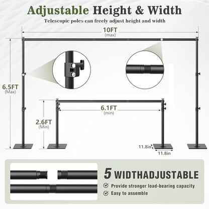Square Backdrop Stand 6.5x10 ft, Adjustable Photo Backdrop Stand Kit, Heavy Duty Pipe and Drape Photography Background Support with Flat Metal Base for Wedding, Party, Video Studio, Birthday, Black - size: 10x6.5 ft