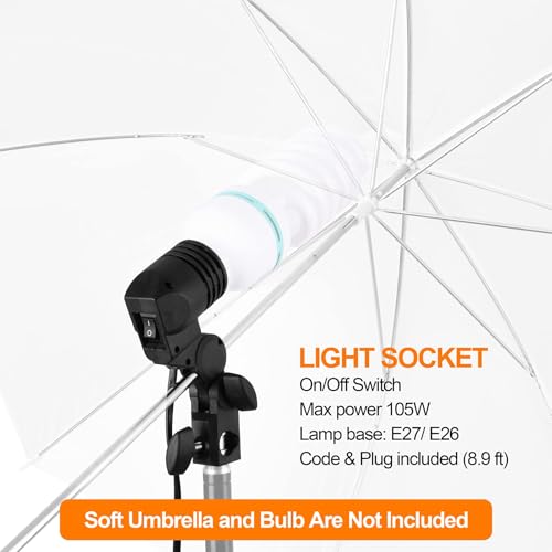 EMART Light Bulb Stand, E26 / E27 AC Socket with Umbrella Lamp Holder, Photography Lighting Mount for Photo Video Studio - 2 Pack