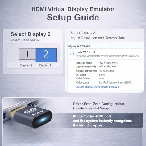 HDMI Dummy Plug 4K@60Hz,HDMI EDID Virtual Display Adapter,Headless Display for Sports Bar Multi-Screen Match Broadcast & OBS Live Streaming,Remote Desktop & Gaming,Supports 2K 1080P@60Hz - color: 4K 60Hz HDR/hdmi2.0