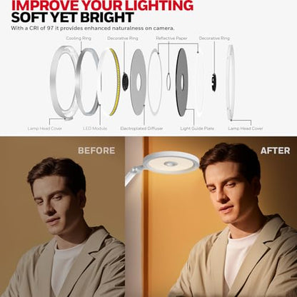 Honeywell Desk Lamp for Home Office, H6 Sunturalux™ Eye-Caring Led Desk Light, 800LM Dimmable Desk Lamp with Timer, Touch Control Tall Desk Reading Light, Table Lamp for Circle Webcam, Study, Bedroom - color: White