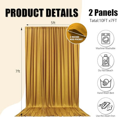 10ft x 7ft Gold Backdrop Curtains for Parties, Fabric Satin Background Curtain with Rod Pockets for Weddings, Birthday, Baby Shower, Photography, Graduation Party Backdrop Drapes, 2 Panels - color: Gold