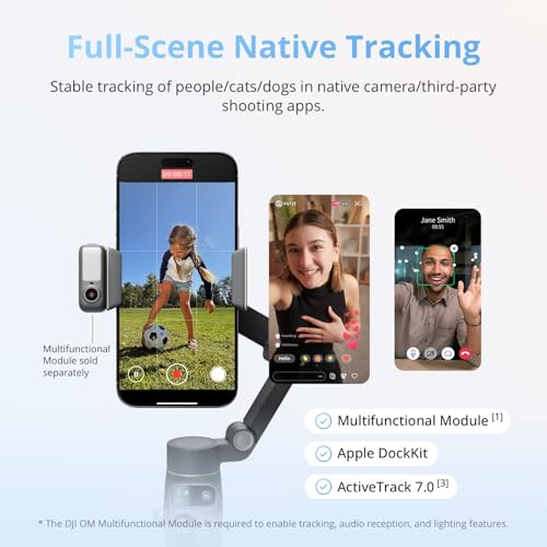 DJI Osmo Mobile 8 Standard Combo, Gimbal Stabilizer for Phone, AI Native Tracking, 360° Pan Rotation, Built-in Extension Rod & Tripod, 10h Battery, Extension Rod, Robust 3-Axis Stabilization