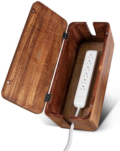 Large Cable Management Box - Cable Organizer Box and Power Strip Box for Electrical Cord Management - Hide Desk Cord and Floor Cables - Wire Storage and Organization for Cords - color: Natural Mango Wood, size: Large