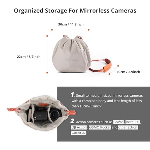 PGYTECH OneGo Drawstring Small Camera Bag, Soft Cute Camera Pouch Handbag compatible with Mirrorless Cameras/Nikon/Canon/Sony/Fuji/Pocket 4 Camera Case - color: Ivory
